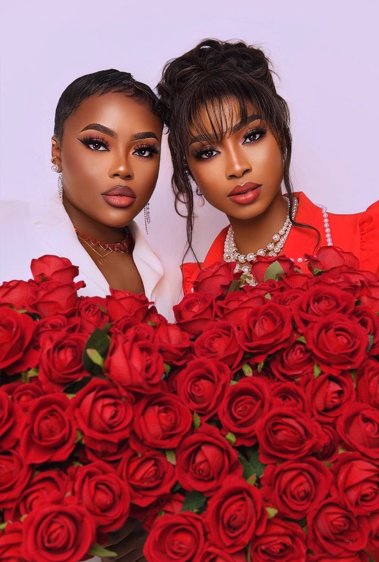 Editorial studio portrait with red roses
