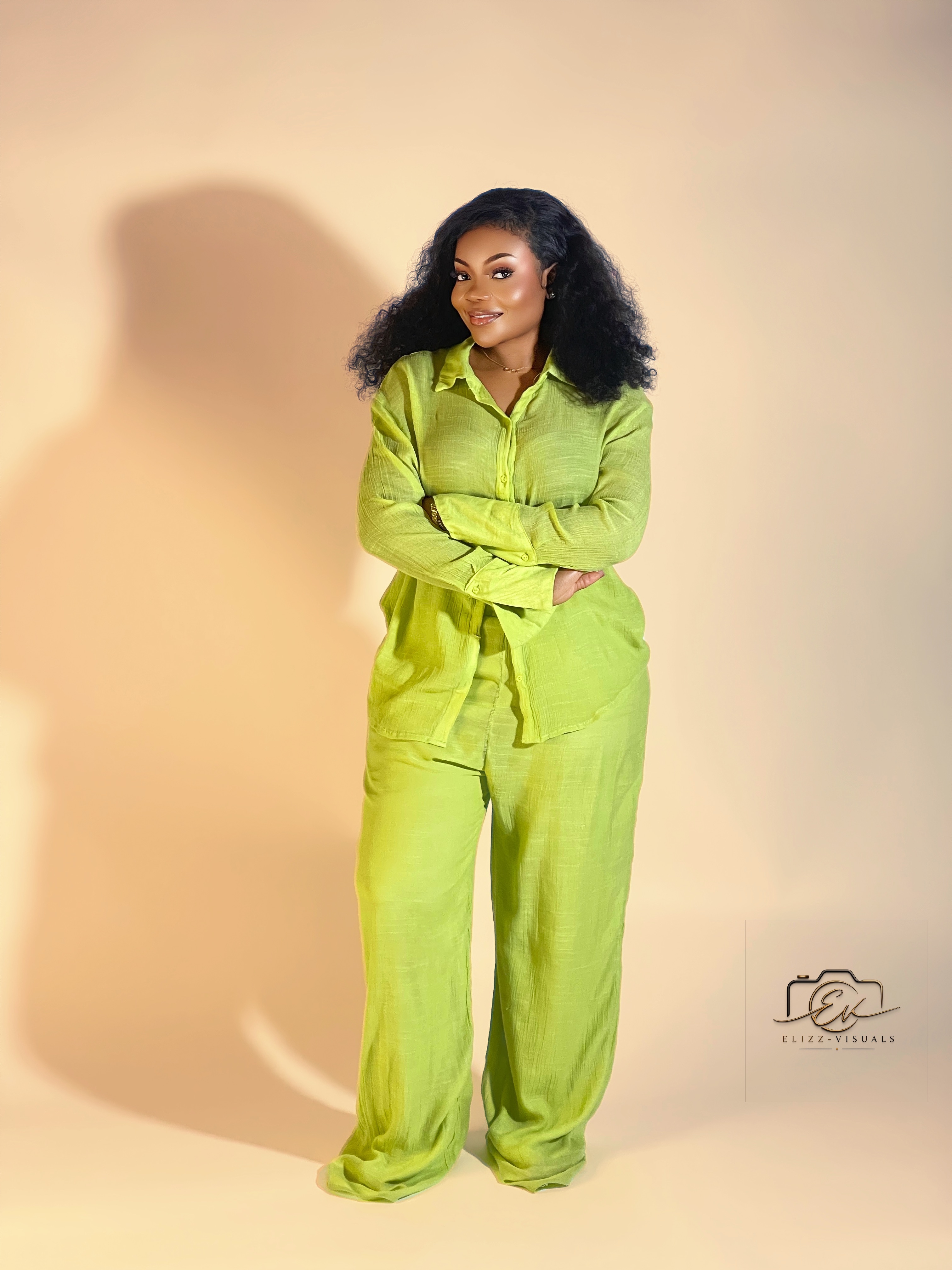 Standing portrait in lime outfit